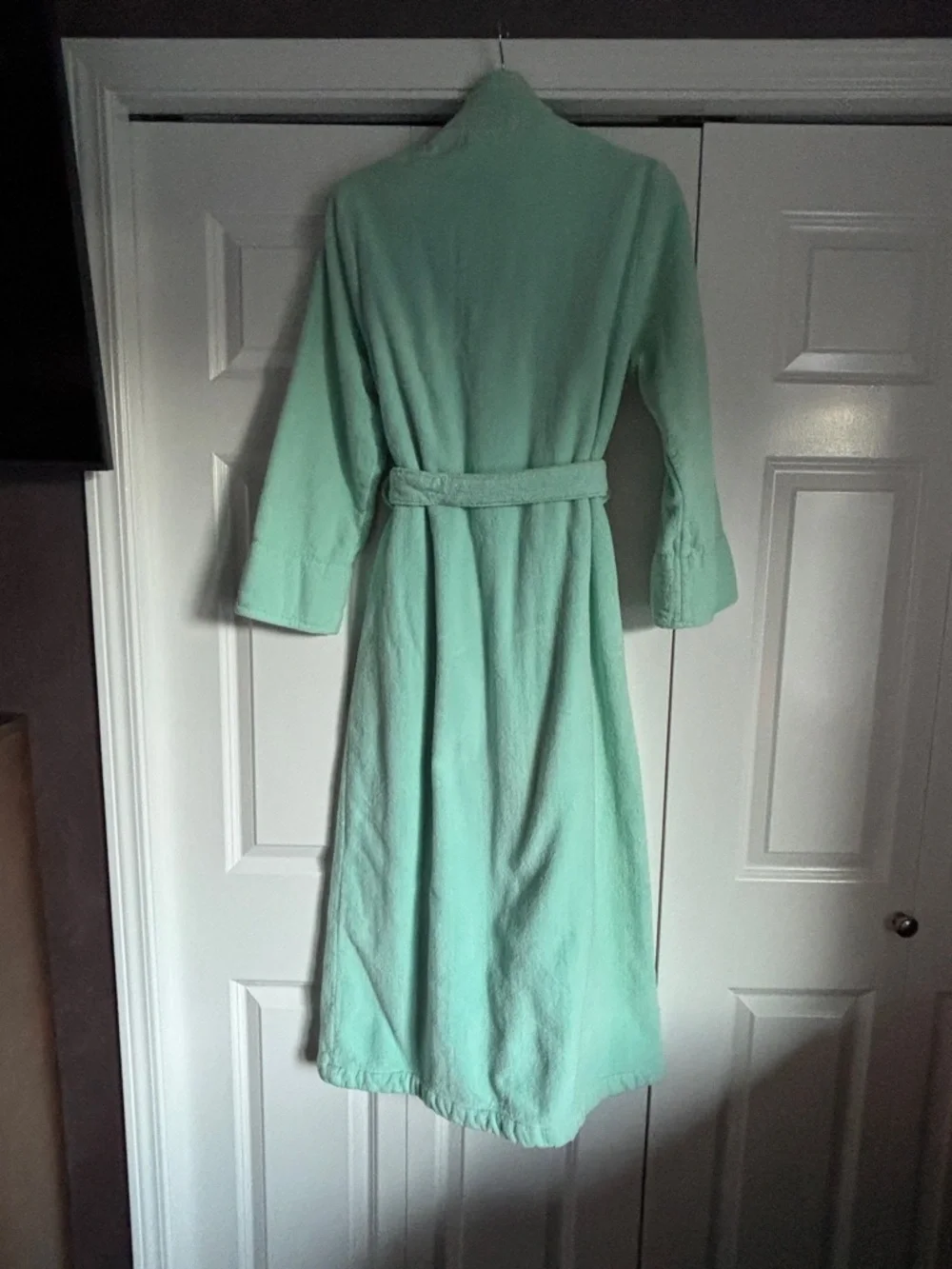 Vintage 90s Perry Ellis Mint Green Plush Bath Robe with Belt